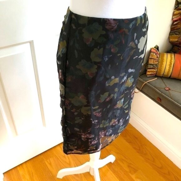 Mango Skirt Pencil Sheer Layered Multicolored Floral Feminine Fairy (2) - Picture 2 of 7